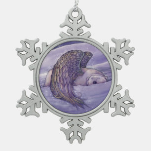 Winged Polar Bear Angel Schneeflocken Zinn-Ornament