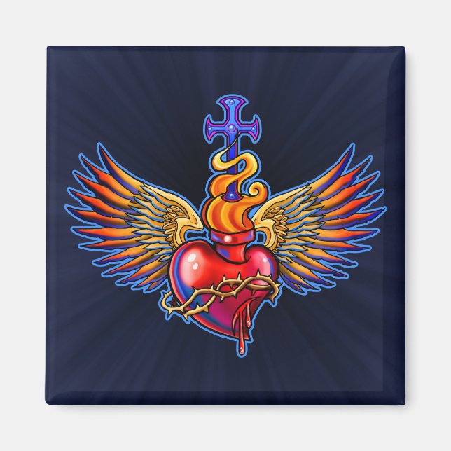 Winged Sacred Heart Design Magnet (Vorne)