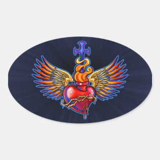 Winged Sacred Heart Design Ovaler Aufkleber