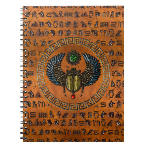 Winged Scarab /W Gems & Ägyptische Hieroglyphics Notizblock