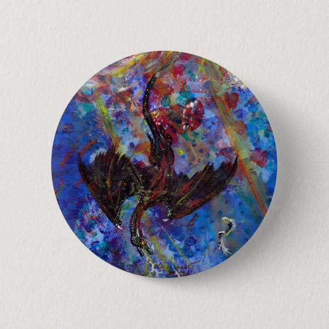 Winged Schlangen-blaues lila Drache-Monster-Reptil Button (Vorderseite)