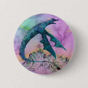 Winged Schlangen-blaues lila Drache-Monster-Reptil Button