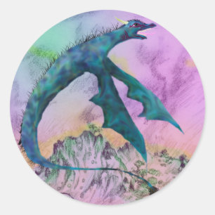 Winged Schlangen-blaues lila Drache-Monster-Reptil Runder Aufkleber