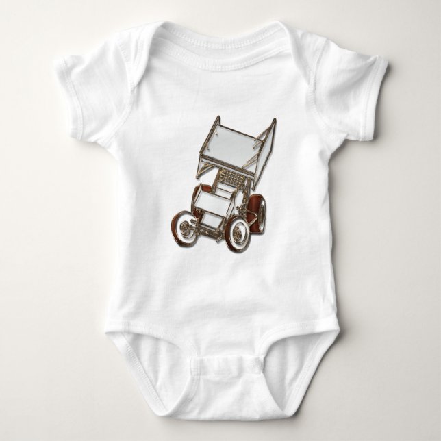 Winged sprinten Sie das gefärbte Auto-Weiß Baby Strampler (Vorderseite)