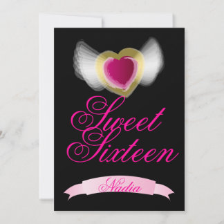 Winged Sweet Sixteen Heart-Customize Einladung