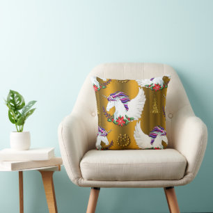 Winged Unicorn Gold Weihnachten Kissen
