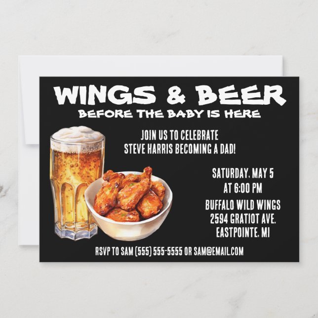 Wings & Beer Before Baby ist da! Vater Babydusche Einladung (Vorderseite)