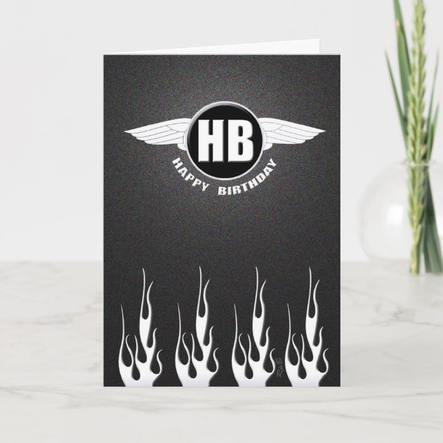 Wings & Flames : Biker zum Geburtstag Karte (Vorderseite)