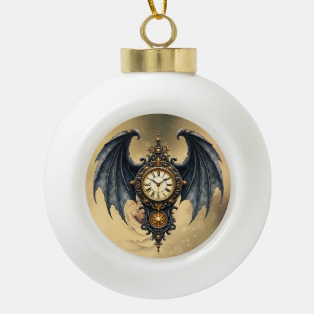 Wings of Eternity – The Timeless Guardian.  Keramik Kugel-Ornament (Vorderseite)