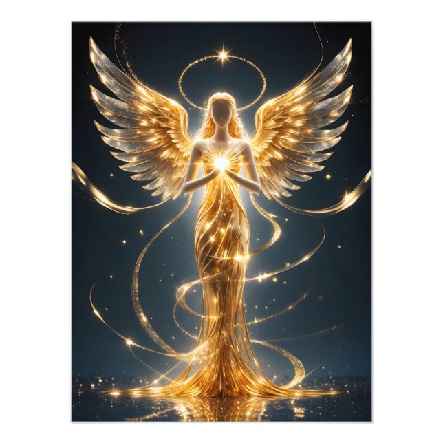Wings of Light – Abstract Golden Angel Poster (Vorne)