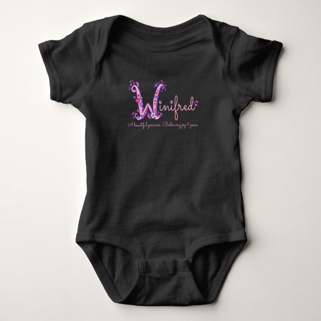 Winifgirl W Name bedeutet Brauch Baby Strampler (Vorderseite)