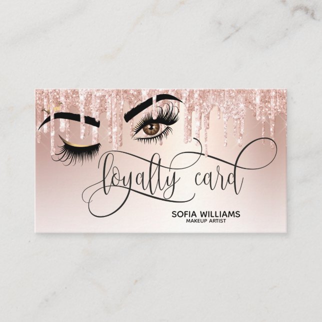 Wink Beautiful Brown Eye mit Gold Crown Loyalty Empfehlungskarte (Vorderseite)