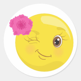 Wink Emoji mit Blume-Aufklebern Runder Aufkleber