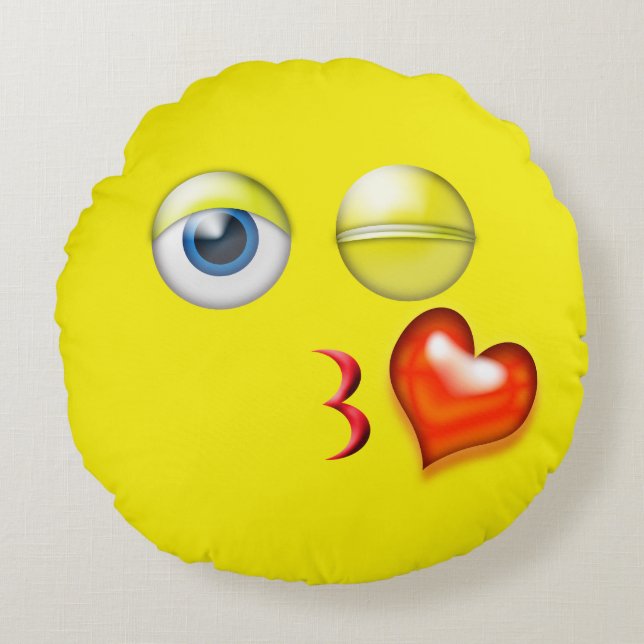 Wink Kiss Emoji Rundes Kissen (Vorderseite)