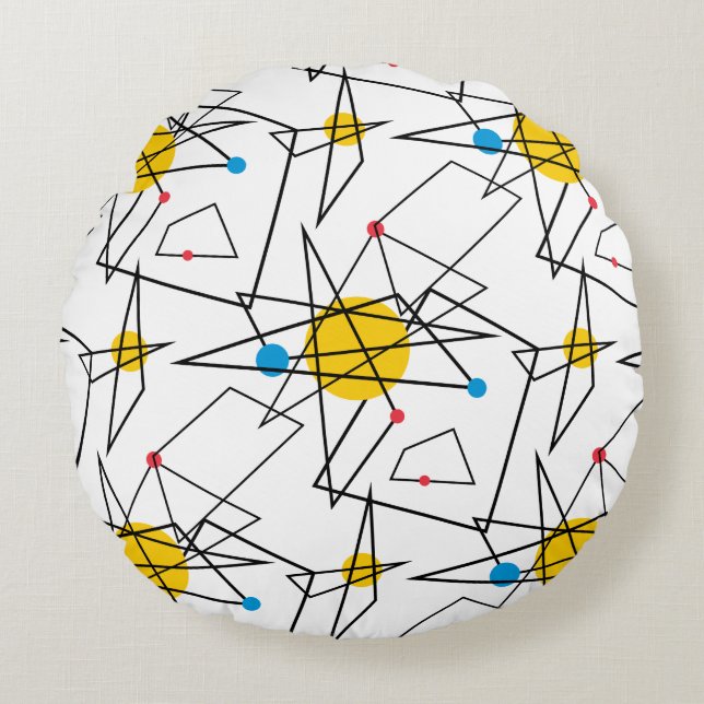 Winkelgeometrisches Retromuster Rundes Kissen (Vorderseite)