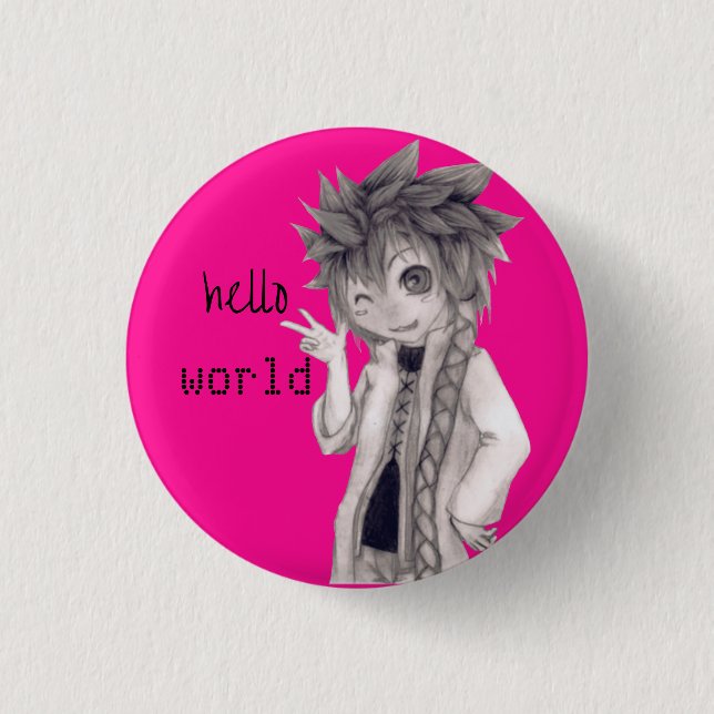 Winking Anime Typ, Original Zeichnend Button (Vorderseite)
