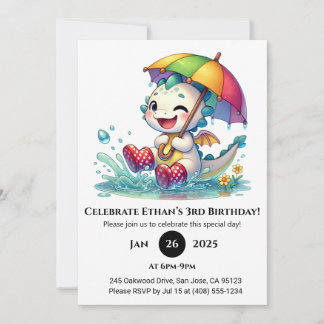 Winking Baby Dragon with Umbrella Birthday Einladung