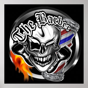 Winking Barber Skull Poster