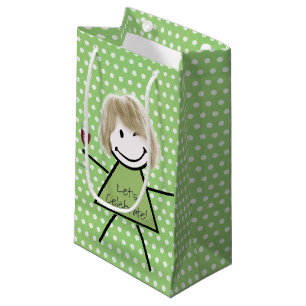 Winking Birthday Strichfigur-Mädchen auf Polka Dot Kleine Geschenktüte