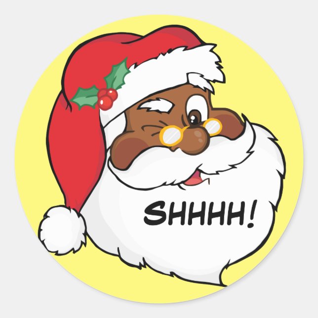Winking Black Santa Behaltend Weihnachtsgeheimniss Runder Aufkleber (Vorderseite)