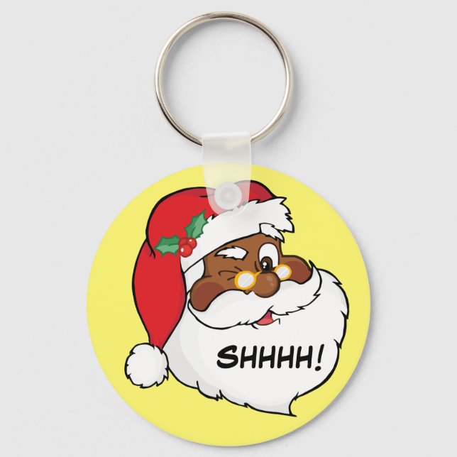Winking Black Santa Behaltend Weihnachtsgeheimniss Schlüsselanhänger (Vorderseite)