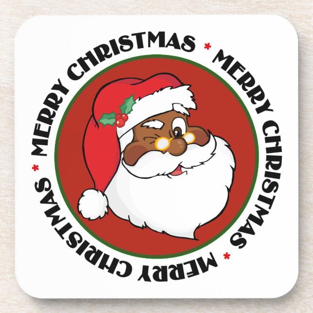 Winking Black Santa Behaltend Weihnachtsgeheimniss Untersetzer (Vorderseite)