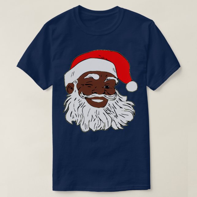 Winking Black Santa Claus Weihnachten XMAS T-Shirt (Design vorne)