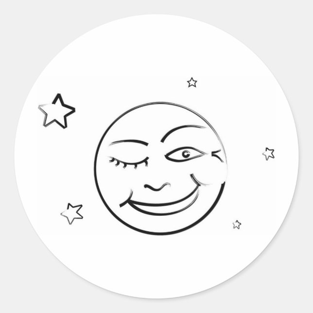 Winking Brushstroke Moon and Stars Runder Aufkleber (Vorderseite)