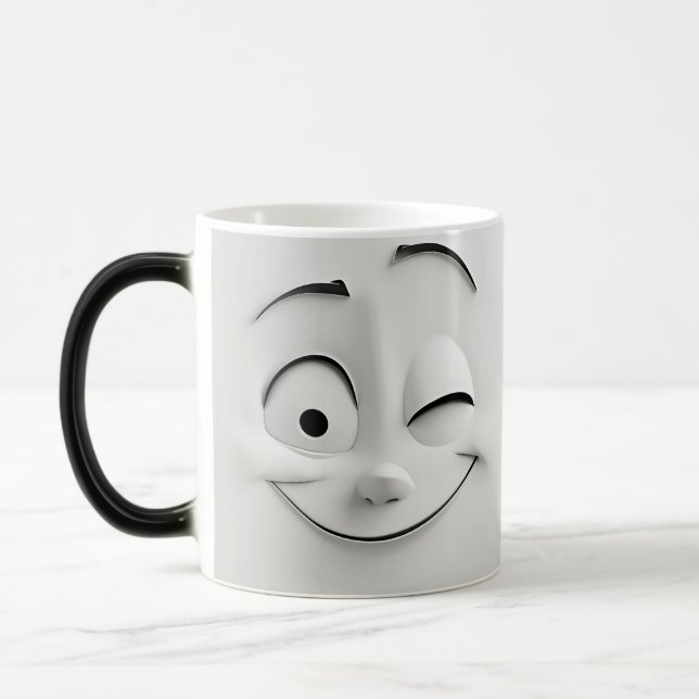 Winking Cartoon Face 3D Verwandlungstasse (Links)