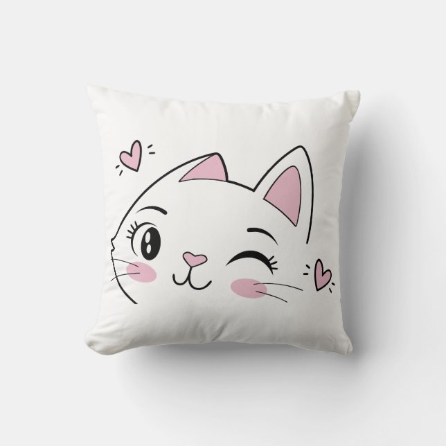 Winking Cat Face Throw Kissen - Niedliches Kitchen (Vorderseite)