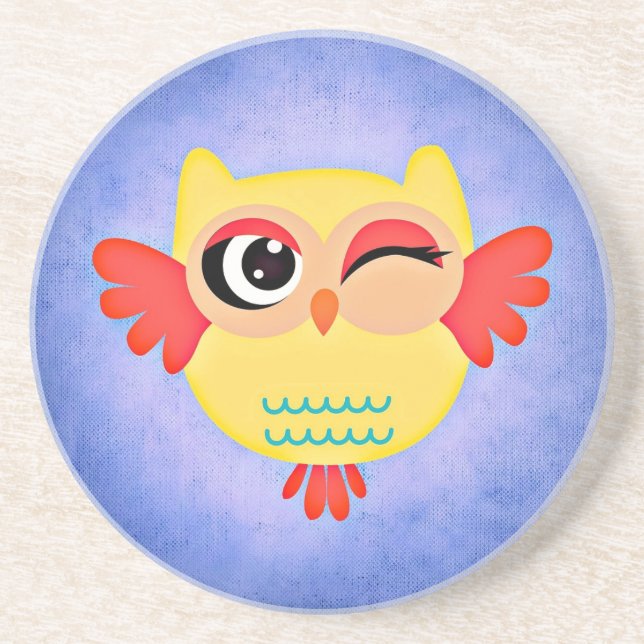 Winking Owl Sandstein Untersetzer (Vorne)