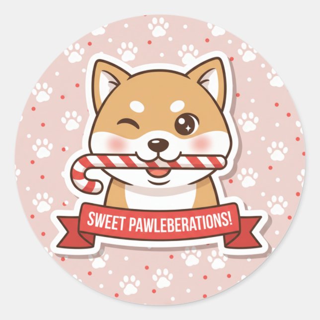 Winking Shiba Inu Candy Cane Sticker (Devant)