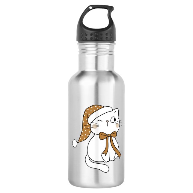 Winking Winter Cat Edelstahlflasche (Vorderseite)