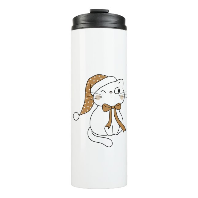 Winking Winter Cat Thermosbecher (Vorderseite)