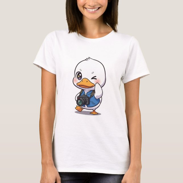 Winky Duck Explorer – Adorable Cartoon Duck T-Shirt (Vorderseite)