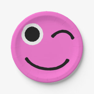 Winky Face Pink Kokett Winking Emoticon Emojii Pappteller