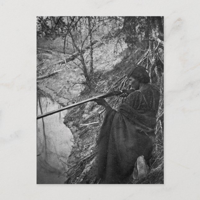 Winnebago Indischer Chefente Jagd Graustufen Postkarte (Vorderseite)