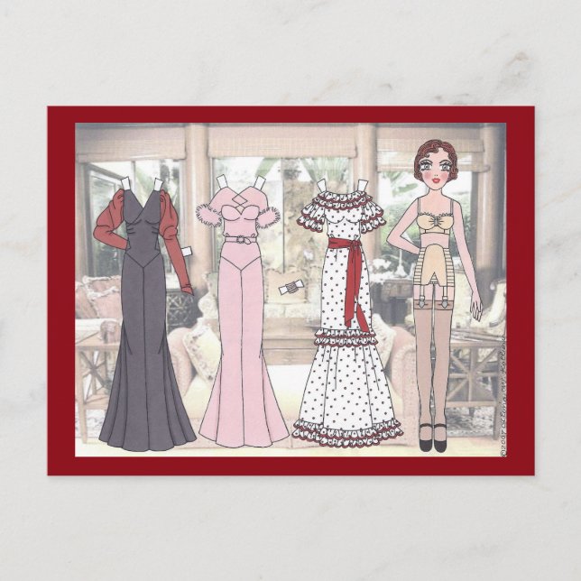 Winnie, Art Deco Lady Paper Doll von 1936 Postkarte (Vorderseite)