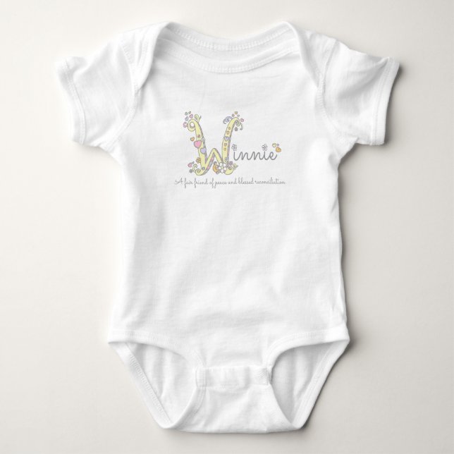 Winnie Girls Name bedeutet W Monogramm Herz Baby Strampler (Vorderseite)