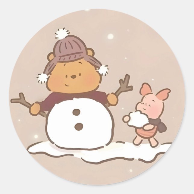 Winnie the Pooh Christmas Runder Aufkleber (Vorderseite)
