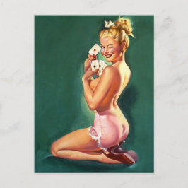 "Winning Aces" Vintages Button in Mädchenkunst Postkarte