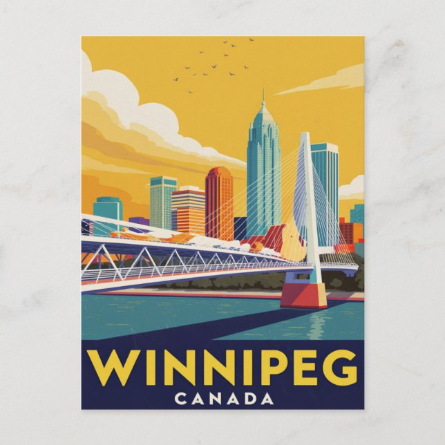 Winnipeg Skyline Canada Vintage Art Postkarte (Vorderseite)