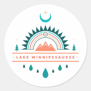 Winnipesaukee neuer Hampshire Boho Regenbogenmond Runder Aufkleber