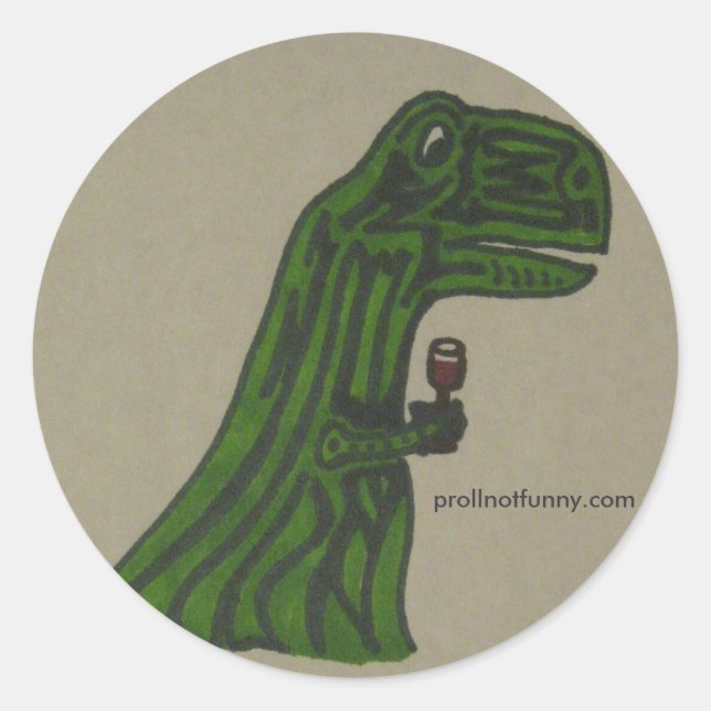 Wino Dino Runder Aufkleber (Vorderseite)