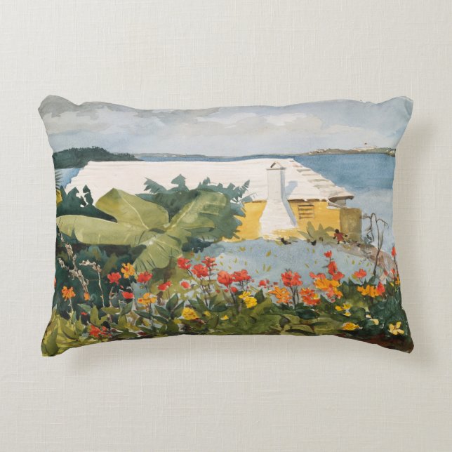 Winslow Homer Flower Garden und Bungalow Bermuda Dekokissen (Vorderseite)