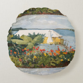 Winslow Homer Flower Garden und Bungalow Bermuda Rundes Kissen