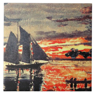 Winslow-Homer-Kunstwerk, Sunset Fires, Fliese