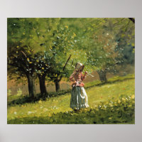 Winslow Homer-Malerei, Mädchen mit Hay Rake