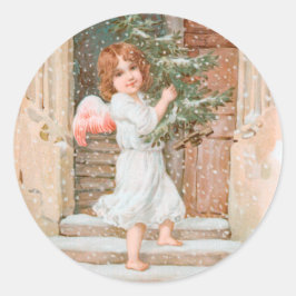 Winsome Angel mit Weihnachtsbaum Runder Aufkleber