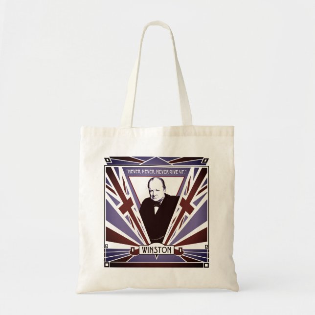 Winston Churchill Art Deco Stil Union Jack Tragetasche (Vorne)